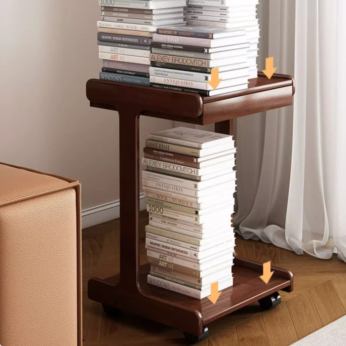 Traditional Vintage Oak Movable Square Side Table With 2 Tiers For Bedroom & Living Room