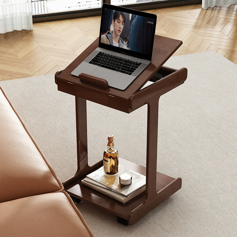 Traditional Vintage Oak Movable Square Side Table With 2 Tiers For Bedroom & Living Room