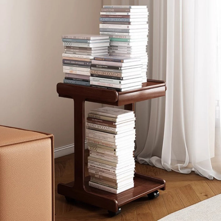 Traditional Vintage Oak Movable Square Side Table With 2 Tiers For Bedroom & Living Room
