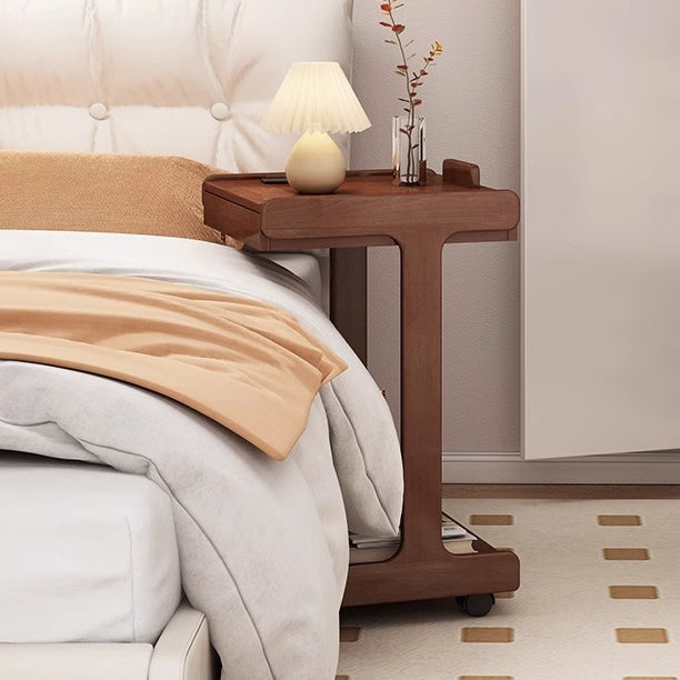 Traditional Vintage Oak Movable Square Side Table With 2 Tiers For Bedroom & Living Room