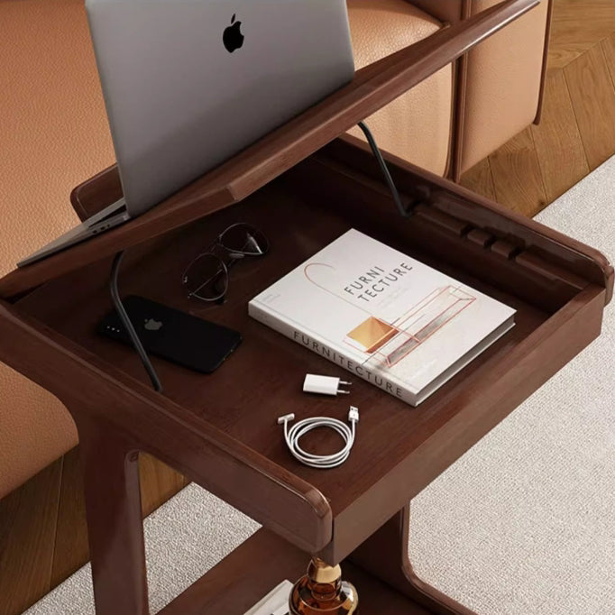 Traditional Vintage Oak Movable Square Side Table With 2 Tiers For Bedroom & Living Room