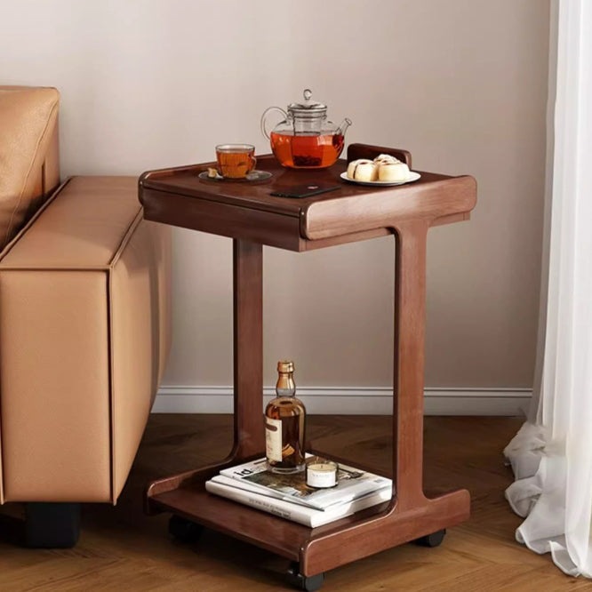 Traditional Vintage Oak Movable Square Side Table With 2 Tiers For Bedroom & Living Room