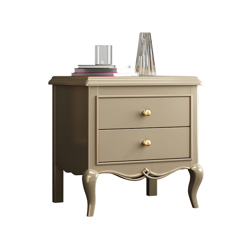 Modern Luxury Solid Wood & Metal Curved Square Nightstand 2-Drawer For Bedroom