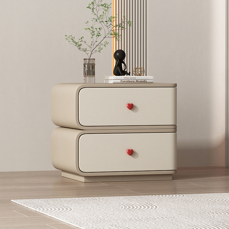 Contemporary Creative Faux Leather Solid Wood & Metal Curved Rectangular Nightstand 2-Drawer For Bedroom