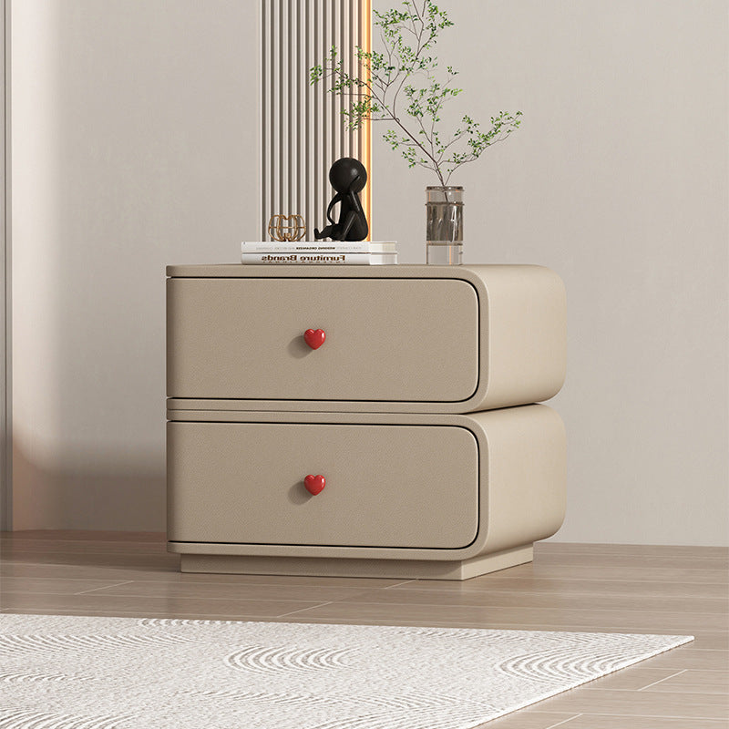 Contemporary Creative Faux Leather Solid Wood & Metal Curved Rectangular Nightstand 2-Drawer For Bedroom