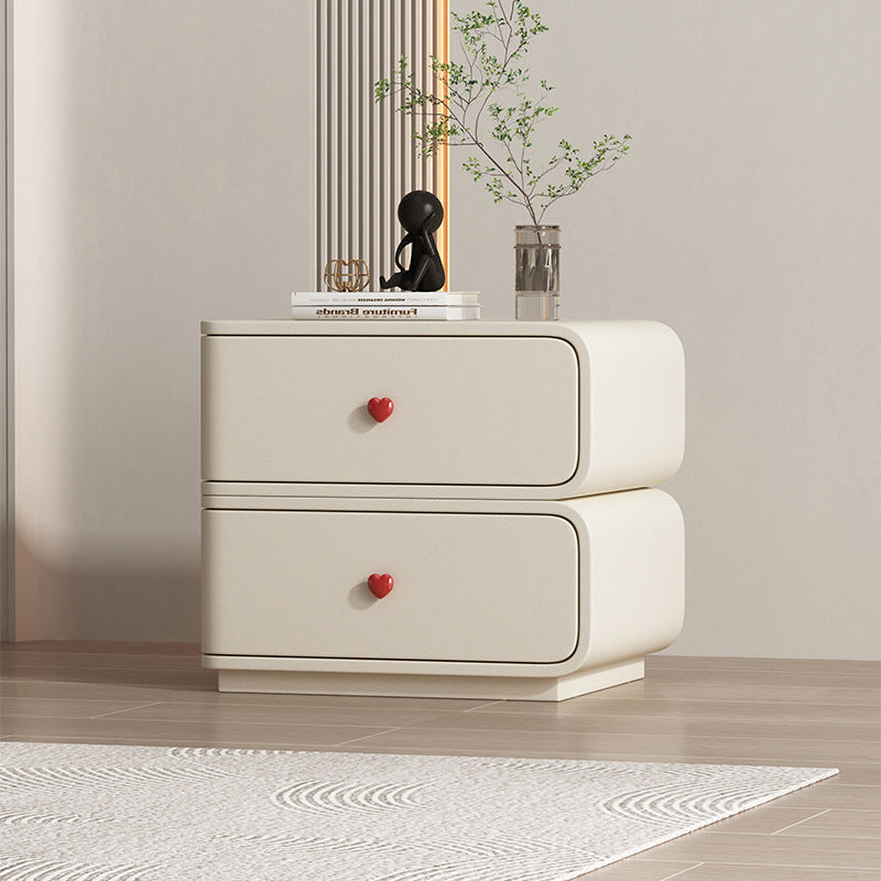 Contemporary Creative Faux Leather Solid Wood & Metal Curved Rectangular Nightstand 2-Drawer For Bedroom