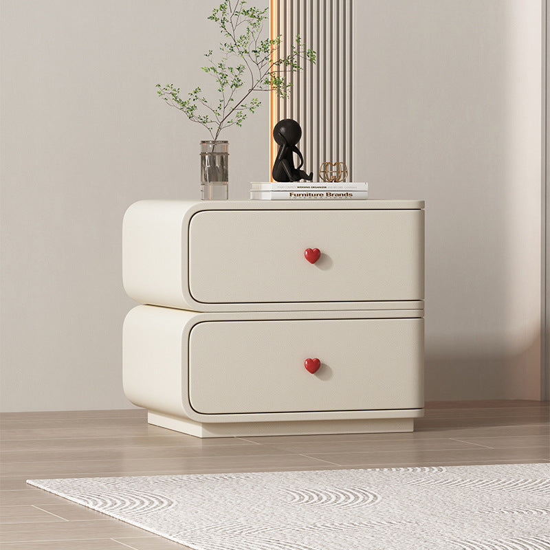 Contemporary Creative Faux Leather Solid Wood & Metal Curved Rectangular Nightstand 2-Drawer For Bedroom