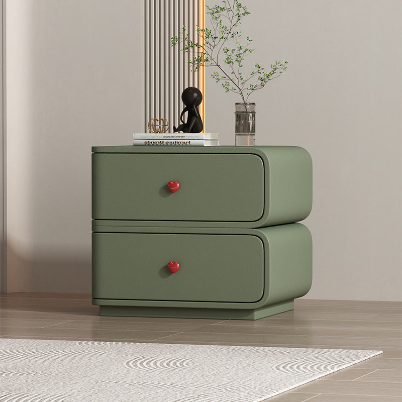 Contemporary Creative Faux Leather Solid Wood & Metal Curved Rectangular Nightstand 2-Drawer For Bedroom