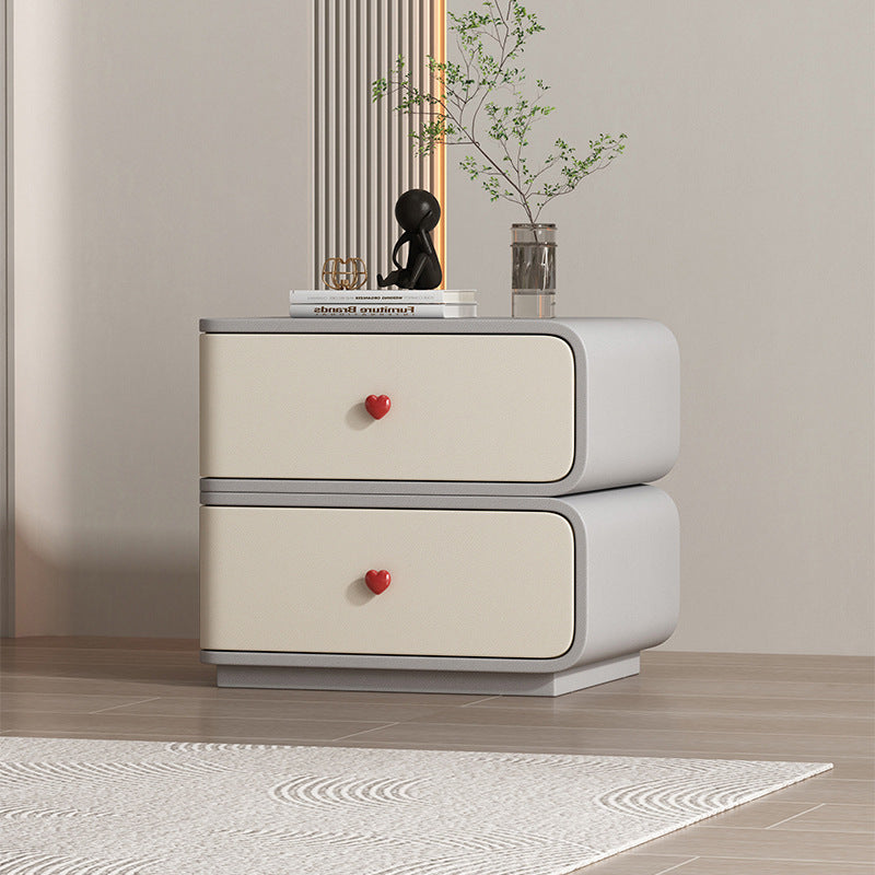 Contemporary Creative Faux Leather Solid Wood & Metal Curved Rectangular Nightstand 2-Drawer For Bedroom