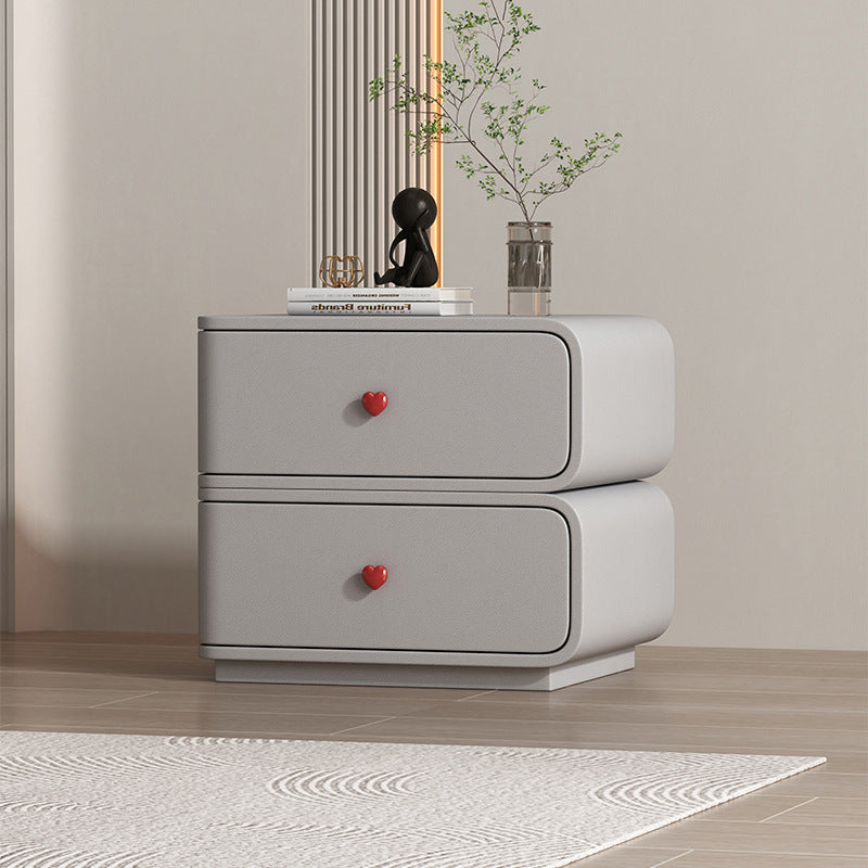 Contemporary Creative Faux Leather Solid Wood & Metal Curved Rectangular Nightstand 2-Drawer For Bedroom