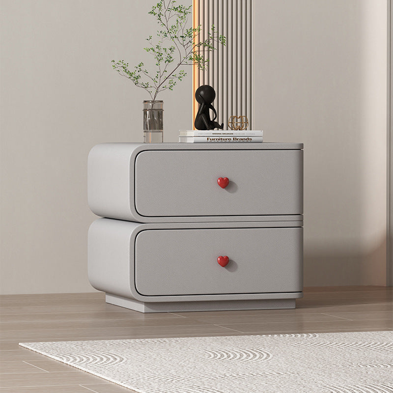 Contemporary Creative Faux Leather Solid Wood & Metal Curved Rectangular Nightstand 2-Drawer For Bedroom