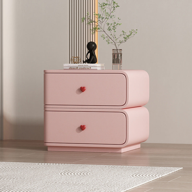 Contemporary Creative Faux Leather Solid Wood & Metal Curved Rectangular Nightstand 2-Drawer For Bedroom