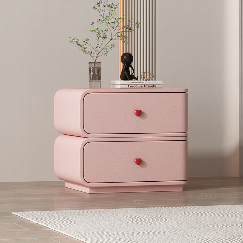 Contemporary Creative Faux Leather Solid Wood & Metal Curved Rectangular Nightstand 2-Drawer For Bedroom