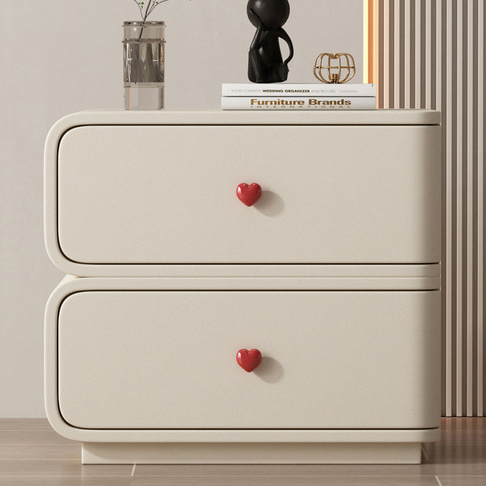 Contemporary Creative Faux Leather Solid Wood & Metal Curved Rectangular Nightstand 2-Drawer For Bedroom