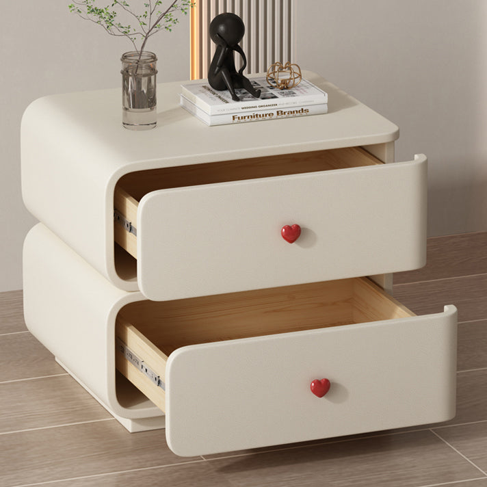 Contemporary Creative Faux Leather Solid Wood & Metal Curved Rectangular Nightstand 2-Drawer For Bedroom