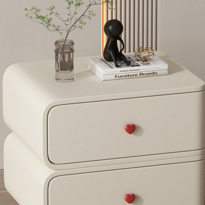 Contemporary Creative Faux Leather Solid Wood & Metal Curved Rectangular Nightstand 2-Drawer For Bedroom