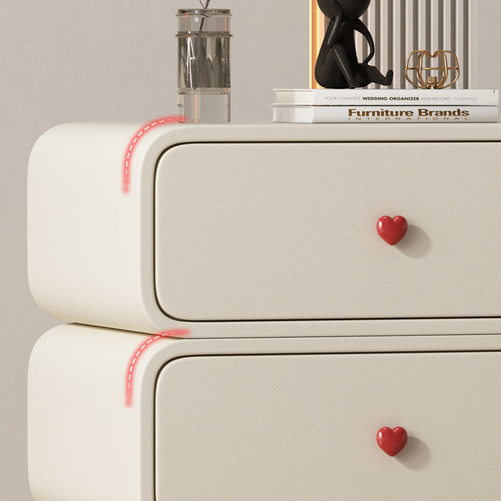 Contemporary Creative Faux Leather Solid Wood & Metal Curved Rectangular Nightstand 2-Drawer For Bedroom
