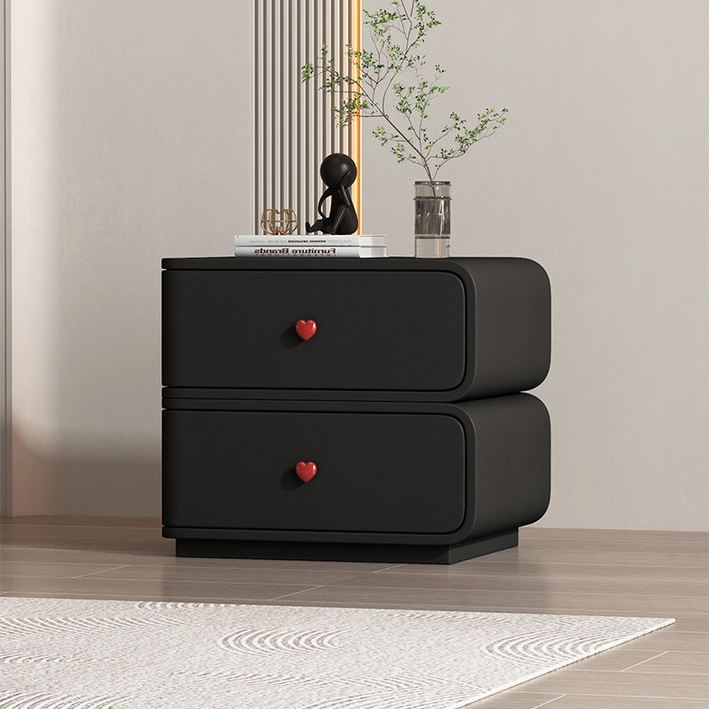 Contemporary Creative Faux Leather Solid Wood & Metal Curved Rectangular Nightstand 2-Drawer For Bedroom
