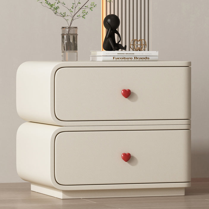 Contemporary Creative Faux Leather Solid Wood & Metal Curved Rectangular Nightstand 2-Drawer For Bedroom