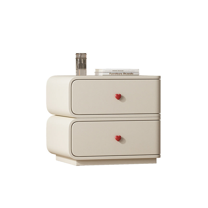 Contemporary Creative Faux Leather Solid Wood & Metal Curved Rectangular Nightstand 2-Drawer For Bedroom