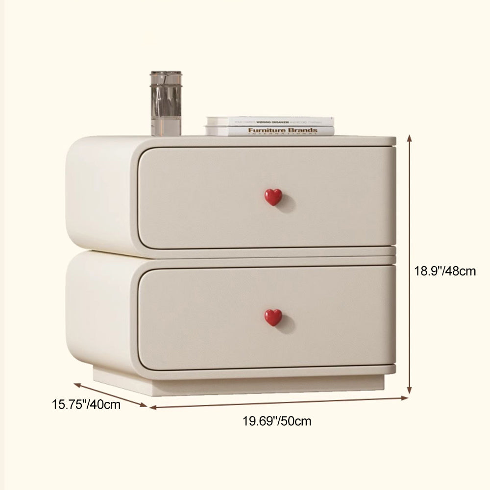 Contemporary Creative Faux Leather Solid Wood & Metal Curved Rectangular Nightstand 2-Drawer For Bedroom