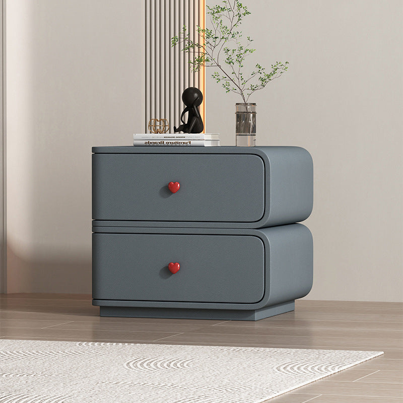 Contemporary Creative Faux Leather Solid Wood & Metal Curved Rectangular Nightstand 2-Drawer For Bedroom