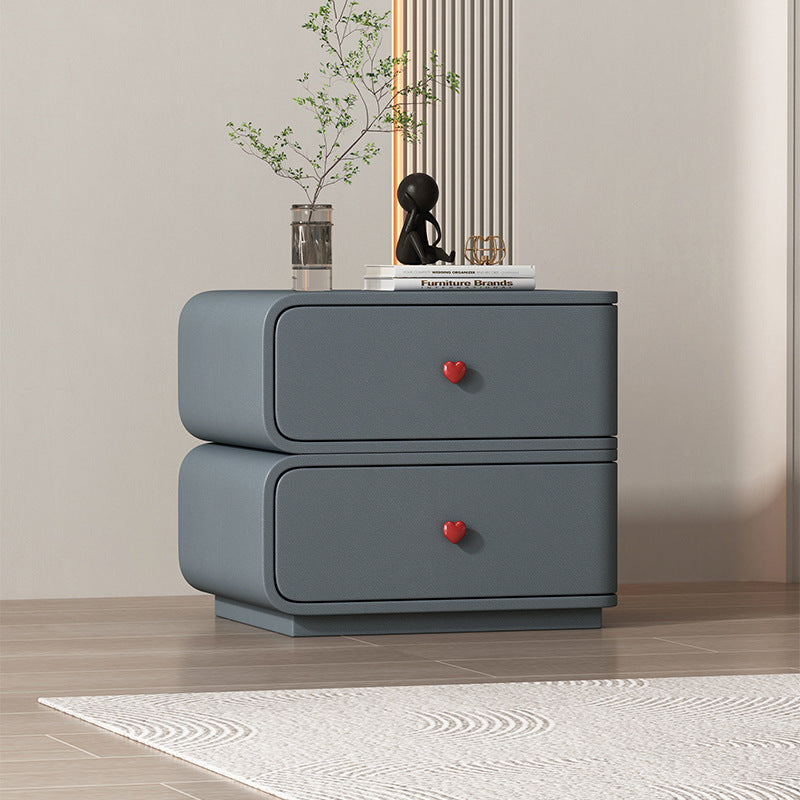 Contemporary Creative Faux Leather Solid Wood & Metal Curved Rectangular Nightstand 2-Drawer For Bedroom
