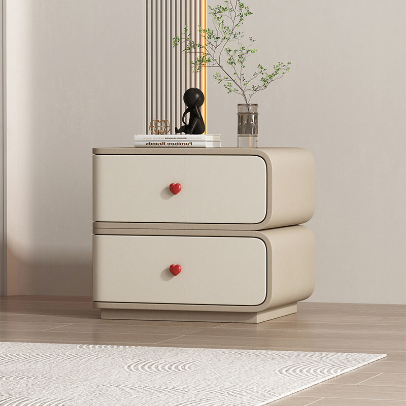 Contemporary Creative Faux Leather Solid Wood & Metal Curved Rectangular Nightstand 2-Drawer For Bedroom