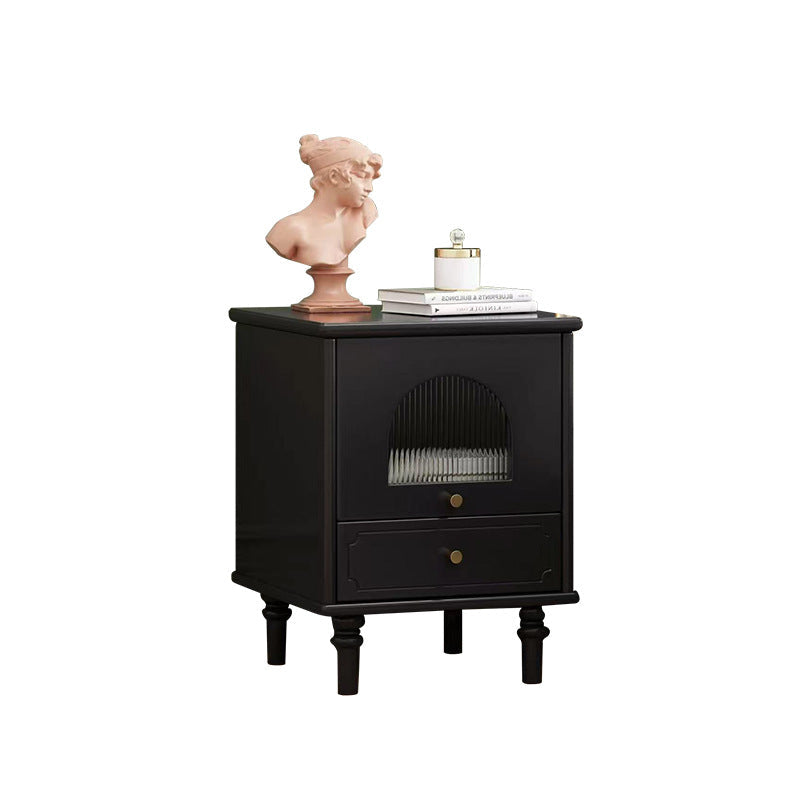 Traditional French Solid Wood Metal Glass Striped Square Nightstand 1-Drawer For Bedroom