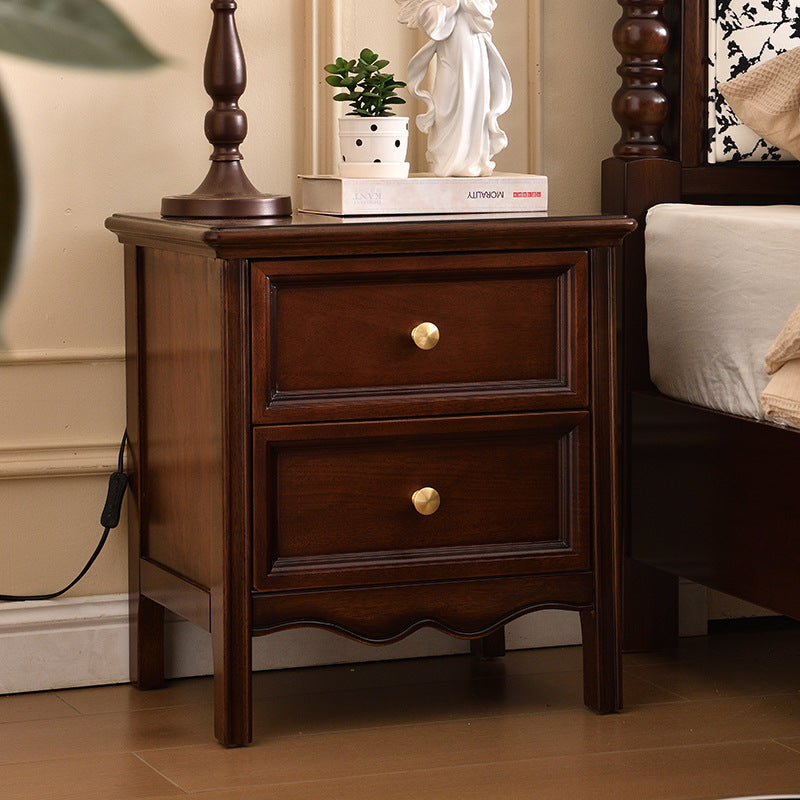 Traditional Vintage Solid Wood & Metal Rounded Rectangle Nightstand 1/2/3-Drawer Bedroom Storage