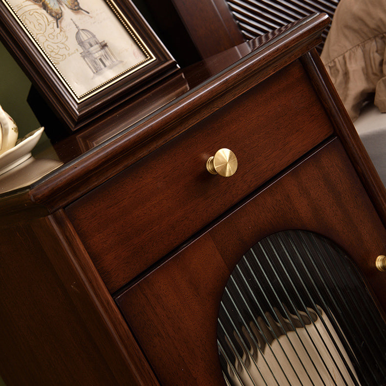 Traditional Vintage Solid Wood & Metal Rounded Rectangle Nightstand 1/2/3-Drawer Bedroom Storage