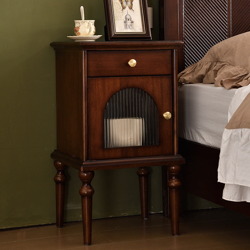 Traditional Vintage Solid Wood & Metal Rounded Rectangle Nightstand 1/2/3-Drawer Bedroom Storage