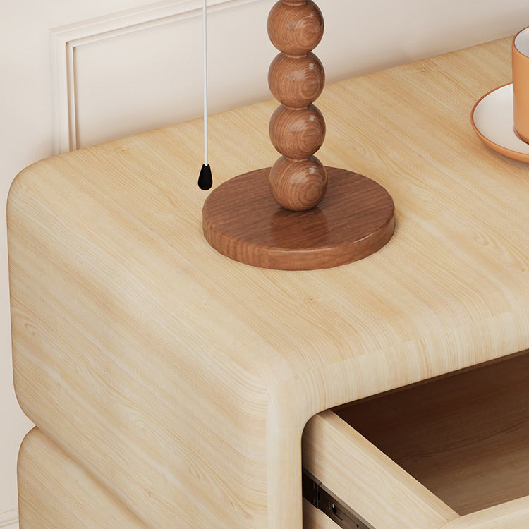 Modern Minimalist Faux Leather Solid Wood Rounded Square Nightstand 2-Drawer Bedroom Cabinet