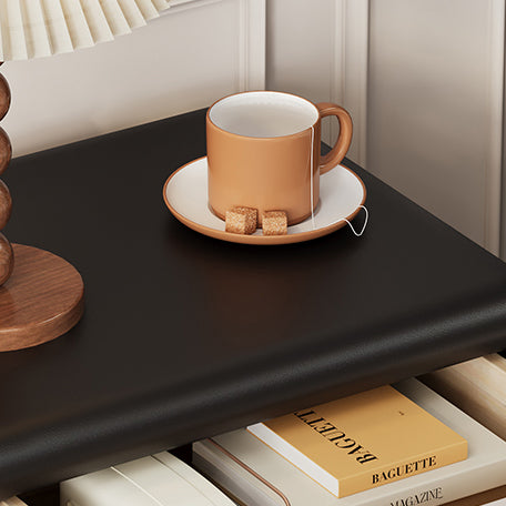 Modern Minimalist Faux Leather Solid Wood Rounded Square Nightstand 2-Drawer Bedroom Cabinet