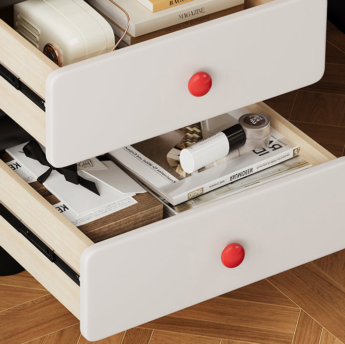 Modern Minimalist Faux Leather Solid Wood Rounded Square Nightstand 2-Drawer Bedroom Cabinet