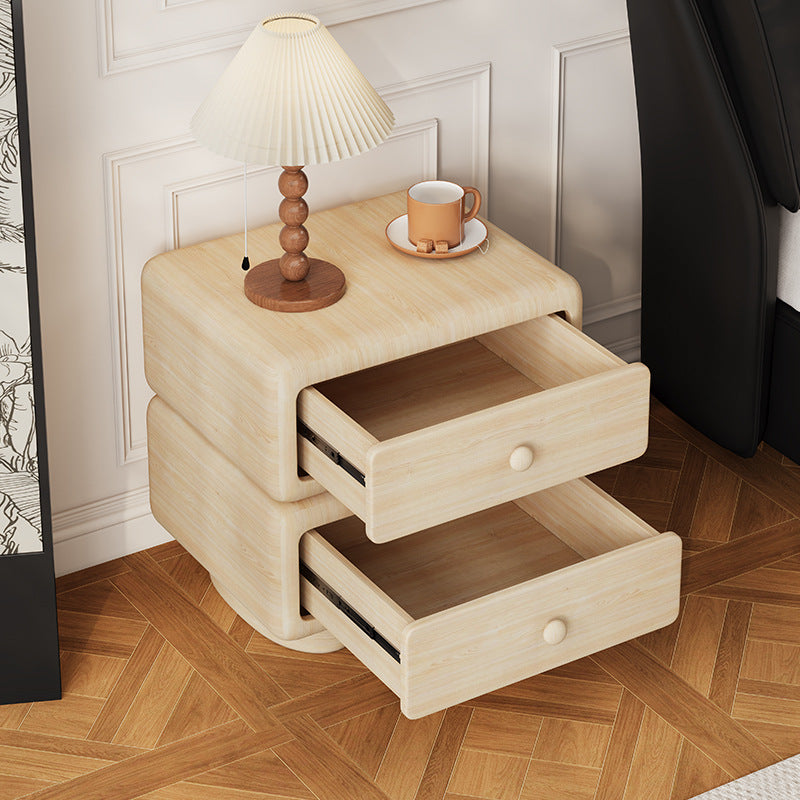 Modern Minimalist Faux Leather Solid Wood Rounded Square Nightstand 2-Drawer Bedroom Cabinet