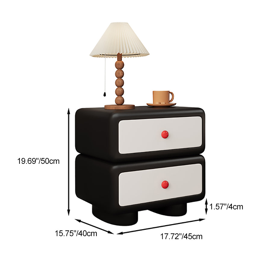 Modern Minimalist Faux Leather Solid Wood Rounded Square Nightstand 2-Drawer Bedroom Cabinet