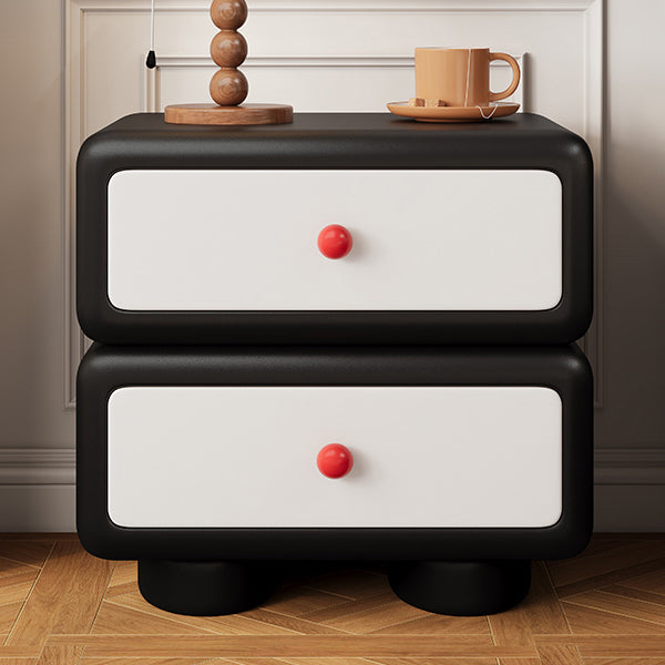 Modern Minimalist Faux Leather Solid Wood Rounded Square Nightstand 2-Drawer Bedroom Cabinet