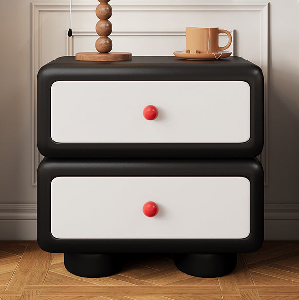 Modern Minimalist Faux Leather Solid Wood Rounded Square Nightstand 2-Drawer Bedroom Cabinet