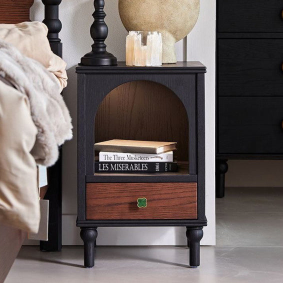 Traditional Vintage Solid Wood Metal Semi-Circular Rectangular Nightstand 1-Drawer For Bedroom