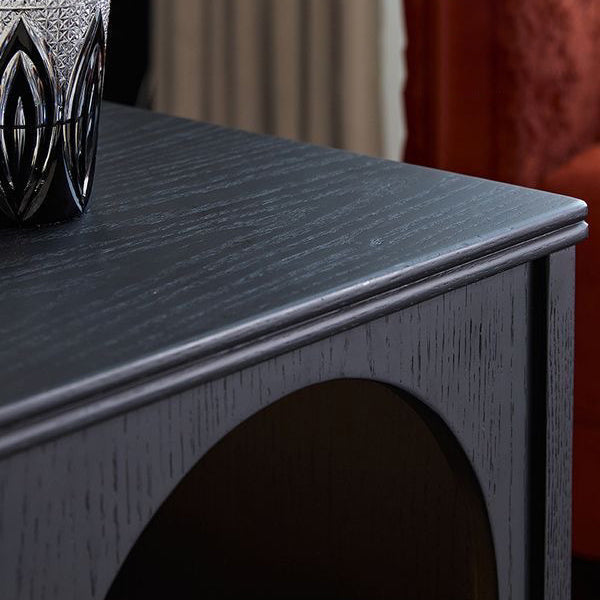 Traditional Vintage Solid Wood Metal Semi-Circular Rectangular Nightstand 1-Drawer For Bedroom