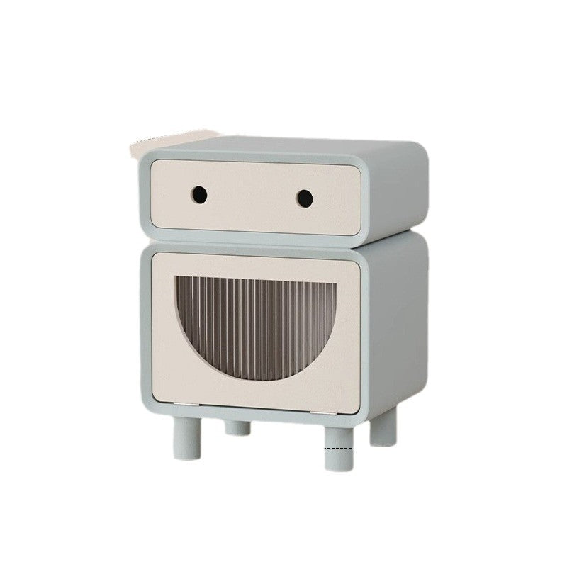 Contemporary Creative Medium-Density Fiberboard Robot-Shaped Rounded Square Nightstand With 2 Drawers For Bedroom