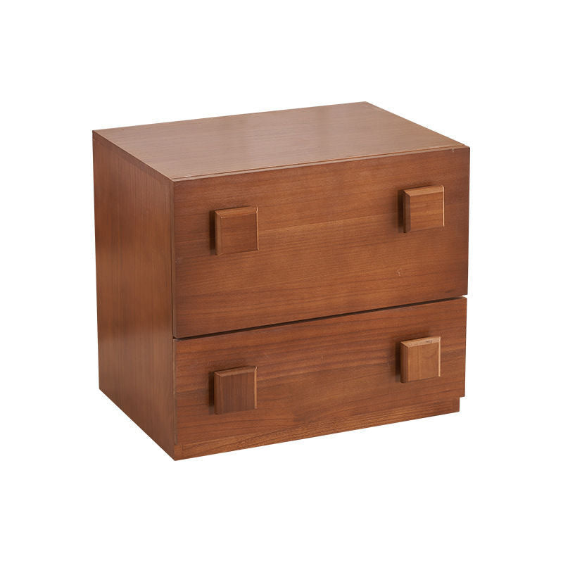 Modern Minimalist Solid Wood Square Nightstand With 2 Drawers For Bedroom