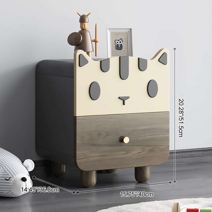 Modern Art Deco Wood Panel Solid Wood Metal Cat-Shaped Cylindrical Nightstand With 2 Drawers For Bedroom