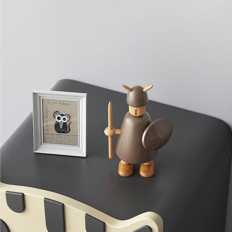 Modern Art Deco Wood Panel Solid Wood Metal Cat-Shaped Cylindrical Nightstand With 2 Drawers For Bedroom