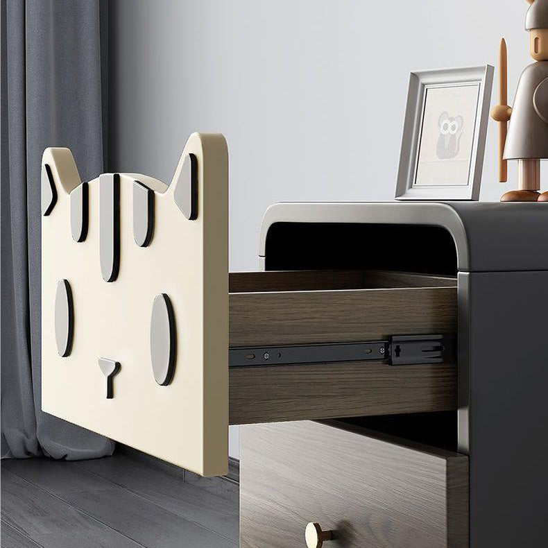 Modern Art Deco Wood Panel Solid Wood Metal Cat-Shaped Cylindrical Nightstand With 2 Drawers For Bedroom