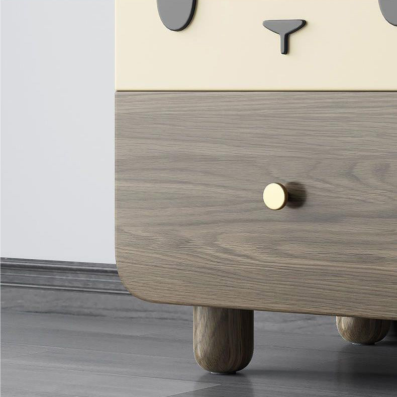 Modern Art Deco Wood Panel Solid Wood Metal Cat-Shaped Cylindrical Nightstand With 2 Drawers For Bedroom