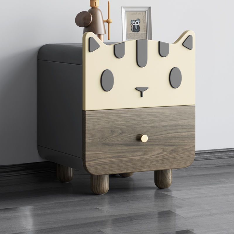Modern Art Deco Wood Panel Solid Wood Metal Cat-Shaped Cylindrical Nightstand With 2 Drawers For Bedroom