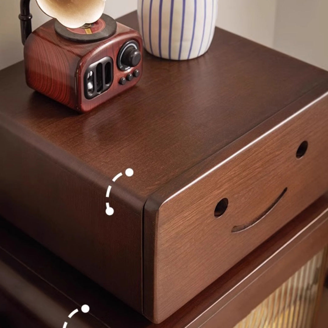 Contemporary Creative Solid Wood Glass Rounded Robot-Shaped Nightstand With 2 Storage For Bedroom & Living Room