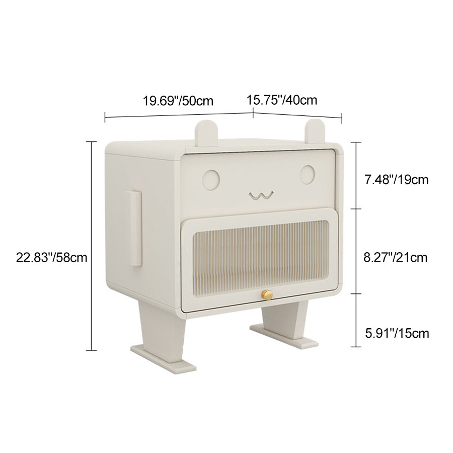 Contemporary Creative Medium-Density Fiberboard Metal Glass Bunny-Shaped Nightstand With 1 Drawer For Bedroom